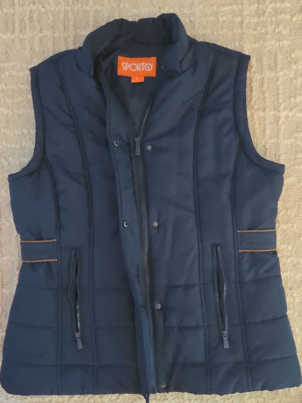 Sporto Navy Blue Quilted Full-Zip Puffer Vest with Cinched Back L